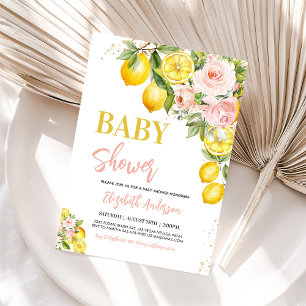Baby Shower Einladung mit rosa Limonade und Blumen