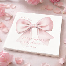 Baby-Shower-Einladung mit rosa Schleife für ein Mä