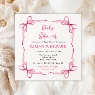 Baby-Shower-Einladung mit rosa Schleifenband Einladung