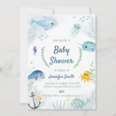 Baby Shower Einladung mit unter dem Thema Meer (Vorderseite)