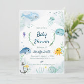 Baby Shower Einladung mit unter dem Thema Meer (Stehend Vorderseite)