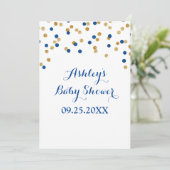 Baby Shower Einladung Navy Blue Gold Confetti (Stehend Vorderseite)