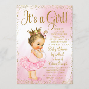 Baby-Shower-Einladung per Post Rosa Gold Brünette  Einladung