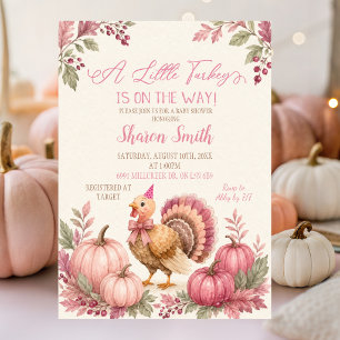 Baby-Shower-Einladung Pinkes Truthahn-Mädchen Einladung