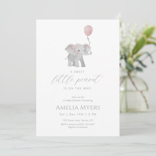 Baby Shower Einladung rosa Elefant (Stehend Vorderseite)