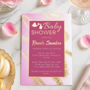 Baby-Shower-Einladung Rosa mit Goldfolie Folien Feiertagskarte