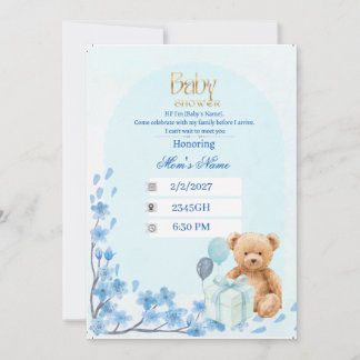 Baby Shower Einladung | Salbeigrüner Teddybär Bab