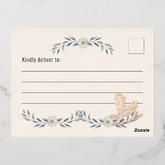 Baby Shower Einladung | Teddy Bear Foil Postcard (Rückseite)