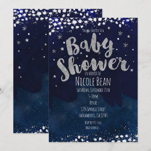Baby Shower Einladungen Blaue und silberne sternen