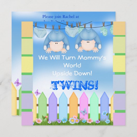 BABY SHOWER Einladungen BOY TWINS! (Vorne/Hinten)