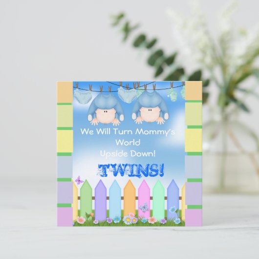 BABY SHOWER Einladungen BOY TWINS! (Stehend Vorderseite)