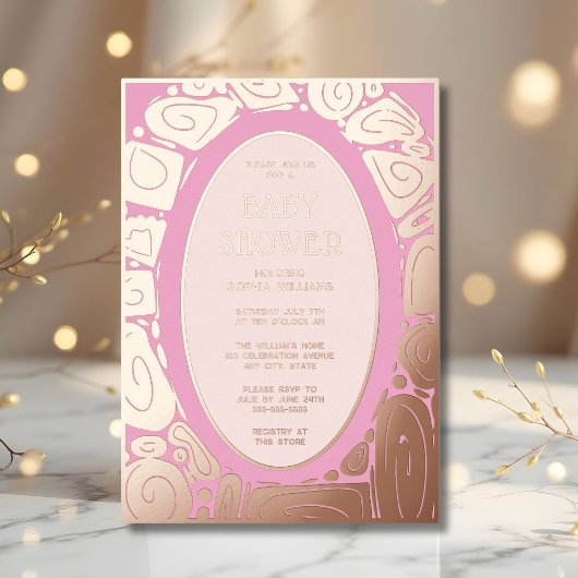 Baby Shower Einladungen Foil Funky Pink Rose Gold