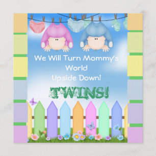 BABY SHOWER Einladungen Junge und Mädchen TWINS!