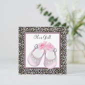 Baby Shower Einladungen mit rosa Leopard (Stehend Vorderseite)