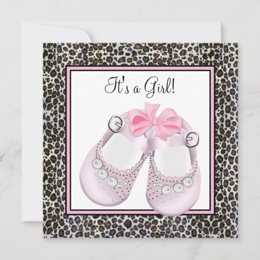 Baby Shower Einladungen mit rosa Leopard (Vorderseite)