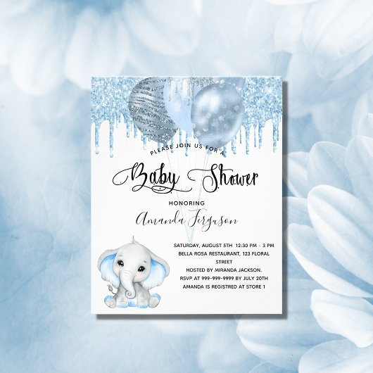Baby Shower Elefant Junge Blue Einladung Flyer