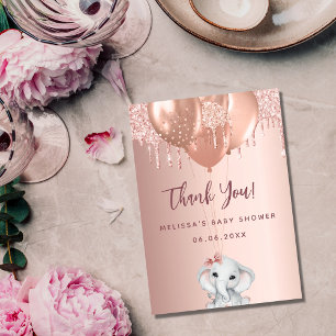 Baby-Shower-Elefanten-Mädchen-Roségold-Dankeskart Einladung