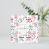 Baby Shower Elephant Baby StrollerCard Invitation  Einladung (Stehend Vorderseite)
