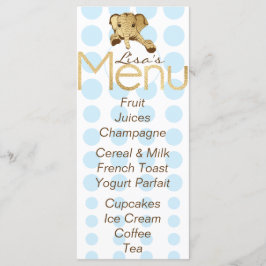 Baby Shower Elephant Gold Blue Menükarte