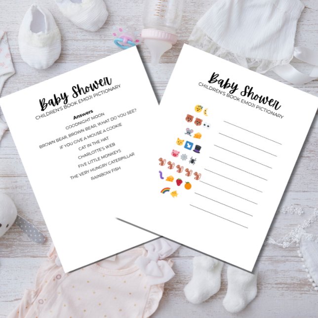 Baby Shower Emoji Game Briefbogen (Guess the Children’s Book Emoji Game and answer sheet preview)