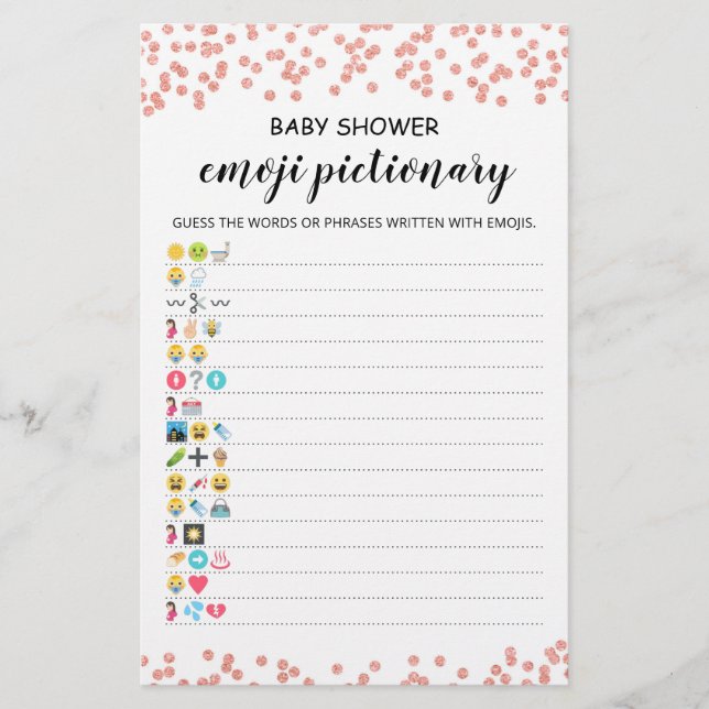 Baby Shower Emoji Pictionary with Answers Spiel (Vorderseite)