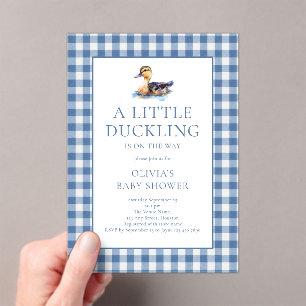 Baby Shower Ente Blau Gingham Acryleinladungen