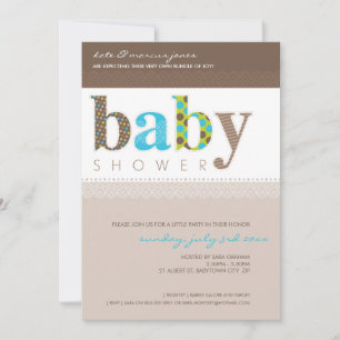 BABY SHOWER ERSUCHT :: Baby gemustert letters 1P Einladung