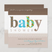 BABY SHOWER ERSUCHT :: Baby gemustert letters 1SQ Einladung (Vorne/Hinten)