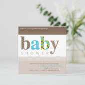 BABY SHOWER ERSUCHT :: Baby gemustert letters 1SQ Einladung (Stehend Vorderseite)