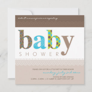 BABY SHOWER ERSUCHT :: Baby gemustert letters 1SQ Einladung