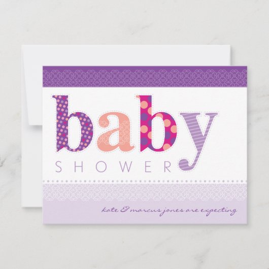 BABY SHOWER ERSUCHT :: Baby gemustert letters 2L Einladung (Vorderseite)