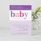 BABY SHOWER ERSUCHT :: Baby gemustert letters 2P Einladung (Stehend Vorderseite)