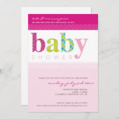BABY SHOWER ERSUCHT :: Baby gemustert letters 3P Einladung (Vorne/Hinten)