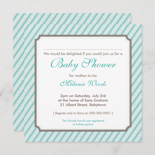 BABY SHOWER ERSUCHT :: Candy-Streifen 7SQ Einladung (Vorne/Hinten)