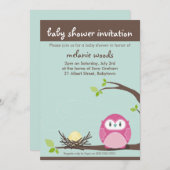 BABY SHOWER ERSUCHT :: Eule + Nest 1P Einladung (Vorne/Hinten)