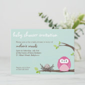 BABY SHOWER ERSUCHT :: Eule + Nest 2L Einladung (Stehend Vorderseite)