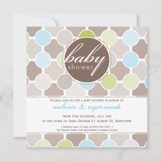 BABY SHOWER ERSUCHT :: fizzy spots 5SQ Einladung (Vorderseite)
