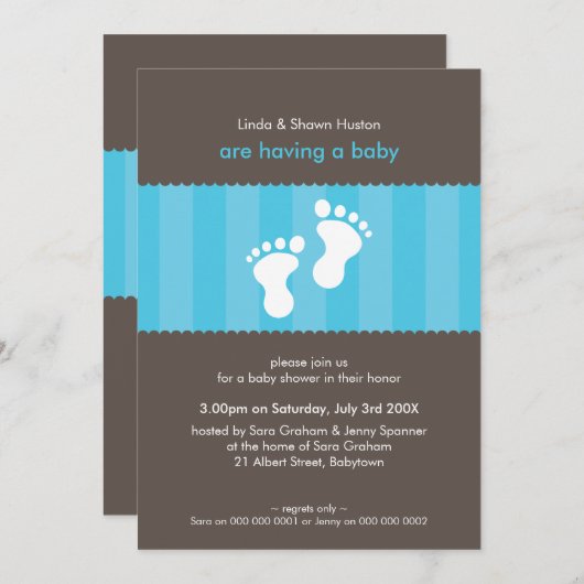 BABY SHOWER ERSUCHT :: glückliche Füße 4P Einladung (Vorne/Hinten)