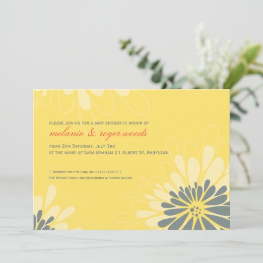 BABY SHOWER ERSUCHT :: modernes blühen 2L Einladung (Stehend Vorderseite)