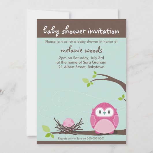 BABY SHOWER ERSUCHT :: owl + nest 2P Einladung (Vorderseite)