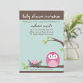 BABY SHOWER ERSUCHT :: owl + nest 2P Einladung (Stehend Vorderseite)