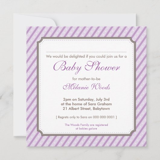 BABY SHOWER ERSUCHT :: Süßigkeiten Streifen 6SQ Einladung (Vorderseite)