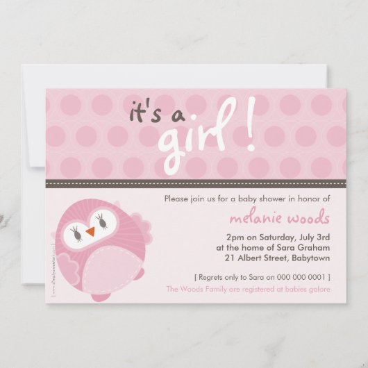 BABY SHOWER ERSUCHT :: tanzende Eule 4L Einladung (Rückseite)