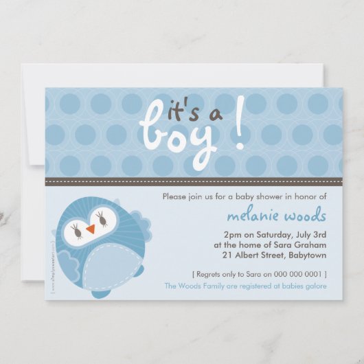 BABY SHOWER ERSUCHT :: tanzende Eule 5L Einladung (Rückseite)