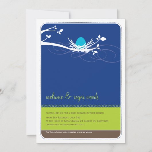 BABY SHOWER ERSUCHT: Vollnest 1P Einladung (Vorderseite)