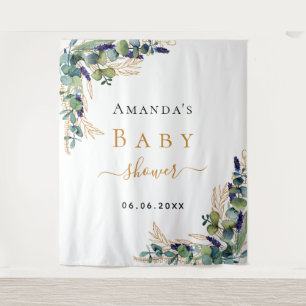 Baby-Shower-Eukalyptus-Grün-Gold-Monogramm Wandteppich