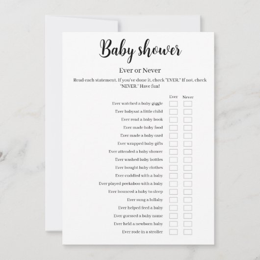 Baby Shower Ever or Never Game, Printable Einladung (Vorderseite)