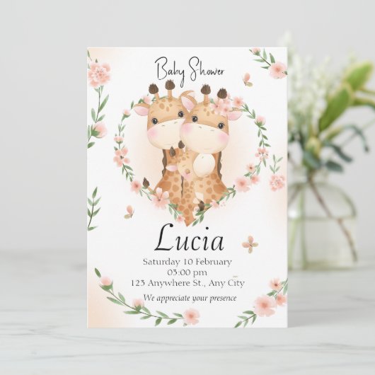 Baby shower Familia Jirafas Einladung (Stehend Vorderseite)