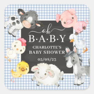 Baby Shower Farm Animals Square Sticker