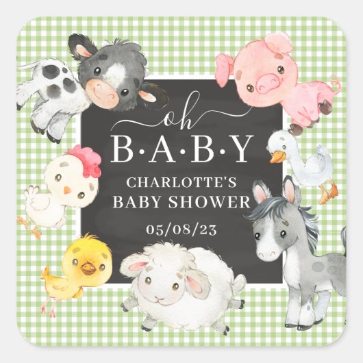 Baby Shower Farm Animals Square Sticker (Vorderseite)